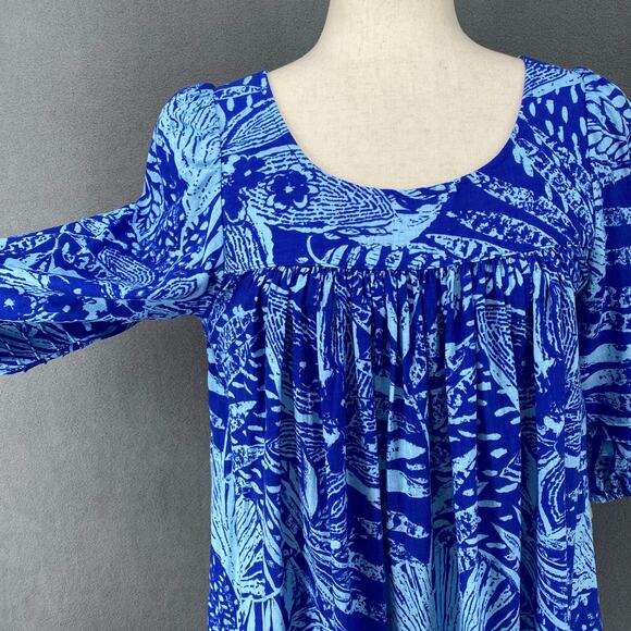 Vtg 80s 90s Two Potato Laguna Beach Midi Tiered Muumuu Dress XS Cotton Blue NOS - Picture 5 of 16